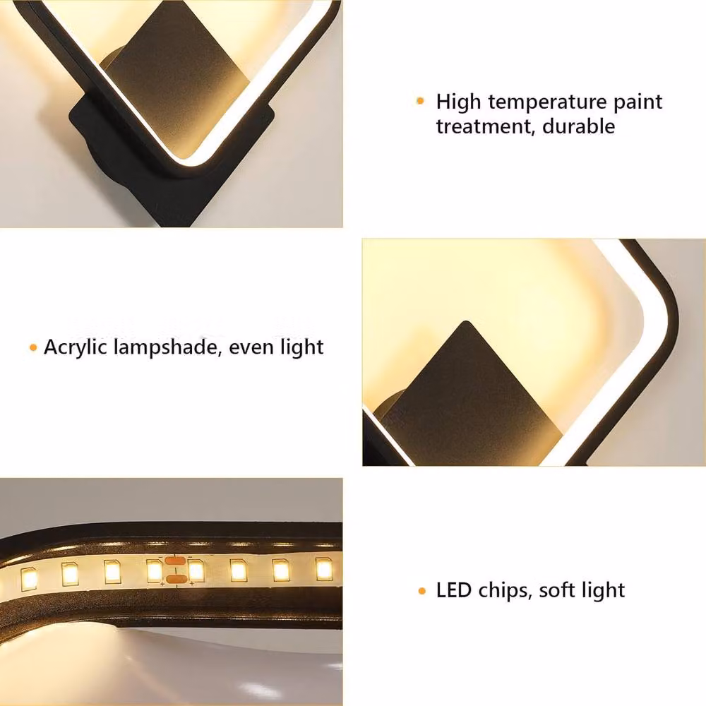 Goeco Modern Square LED Wall Light, 17W, Warm White 3000K, Black – 2