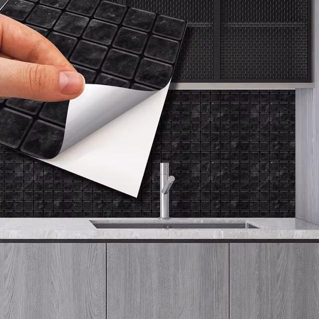Walplus Metallic Wall Tile Stickers in Black, Grey and Silver with Stone and Marble Mosaic Look