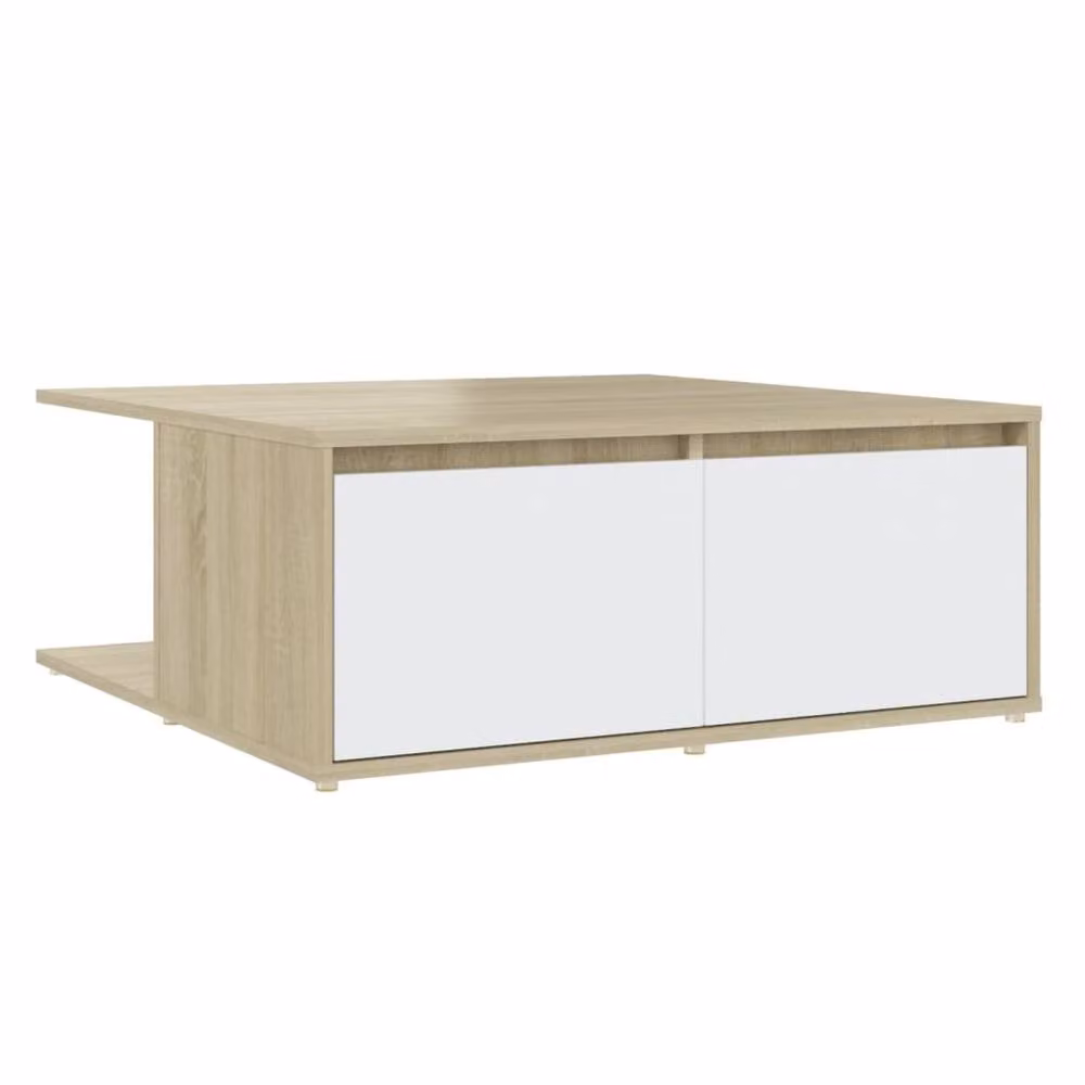 Berkfield Home Durable Square Coffee Table in White and Sonoma Oak, W/D/H: 80 x 80 x 31 cm – 2