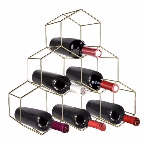 Premier Housewares 6 Bottle Gold Metal Wine Rack, Freestanding