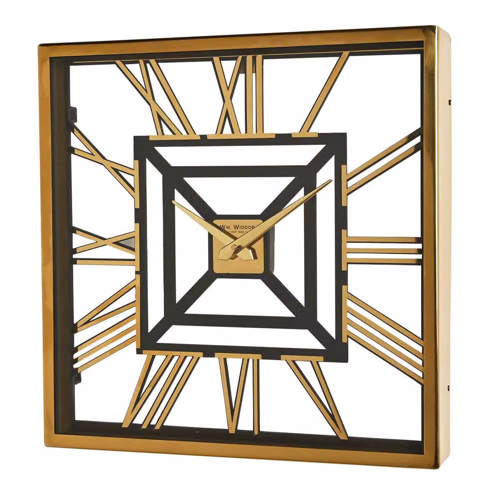 WILLIAM WIDDOP Modern Geometric Square Metal Wall Clock in Gold and Black – 4