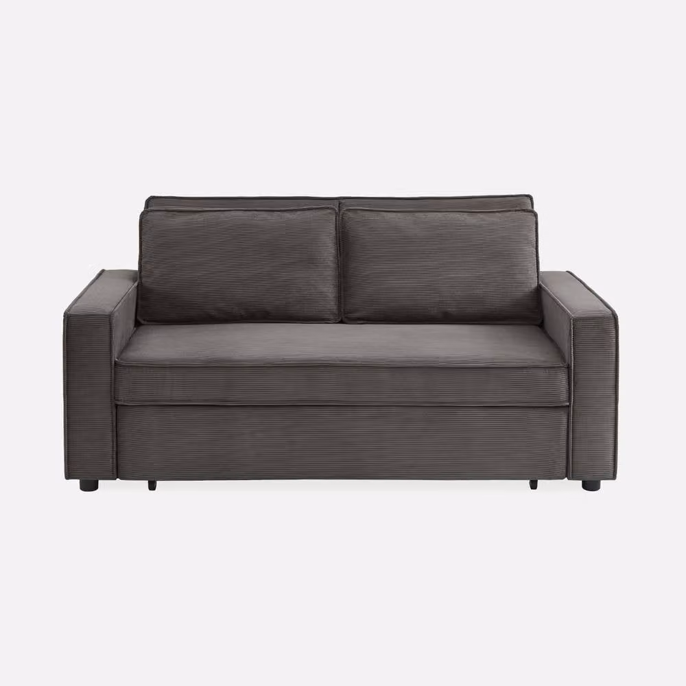 sweeek 2-Seater Corduroy Sofa Bed in Grey with Scatter Cushions and Sleeping Function – 2