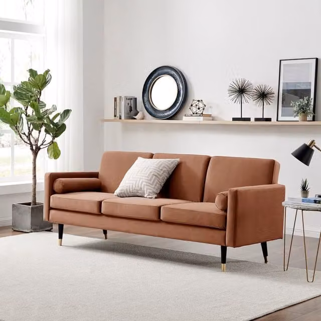 FurnitureboxUK Hugo 3 Seater Velvet Upholstered Click Clack Sofa Bed in Tan Cinnamon