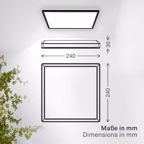 B.K.Licht Black LED Slim Panel Ceiling Light, 16W, 1900lm, 4000K Neutral White, IP44 Splash-Proof, W/D/H: 24 x 24 x 3 cm – 7