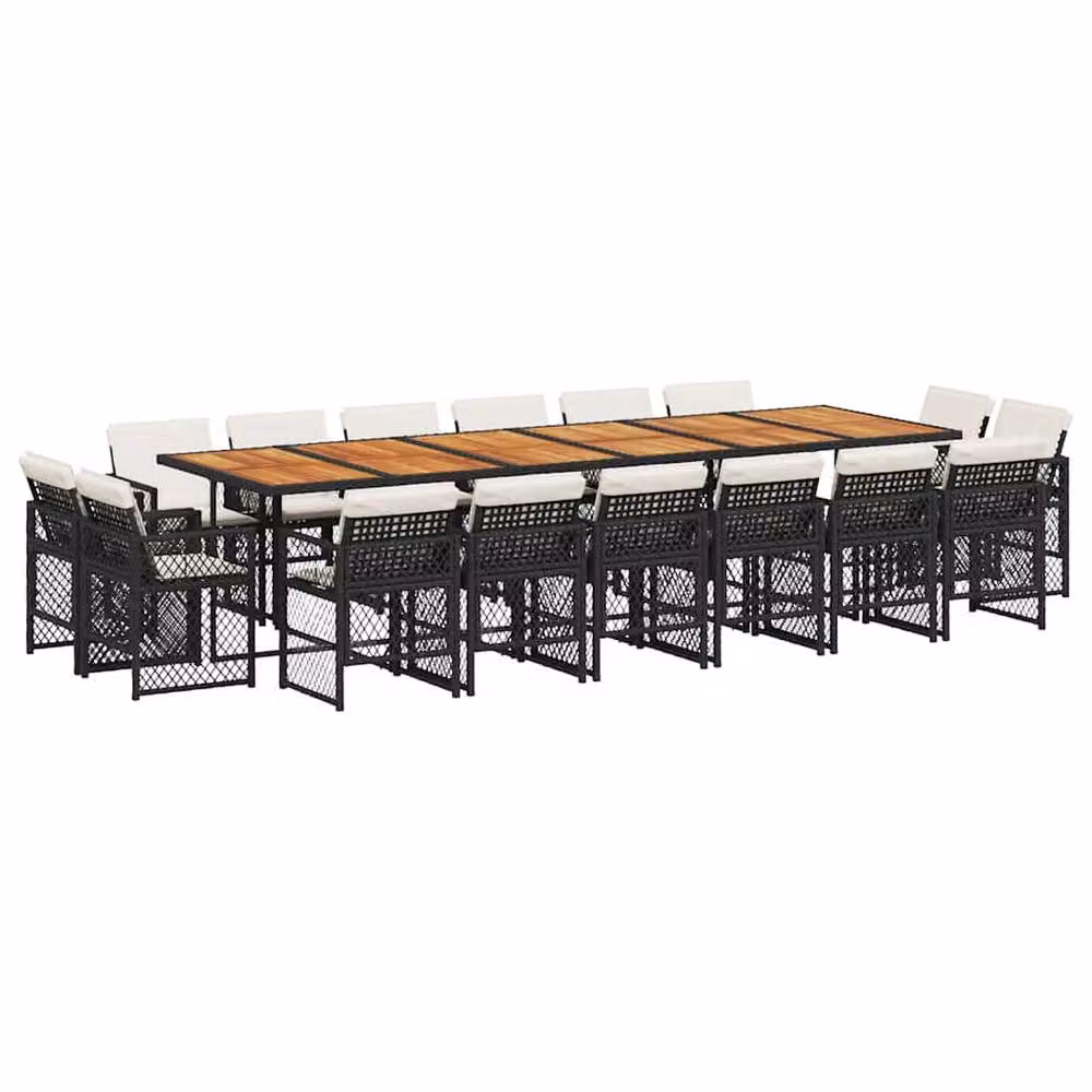 Berkfield Home 17 Piece Black Poly Rattan Garden Dining Set with Acacia Wood Details – 2