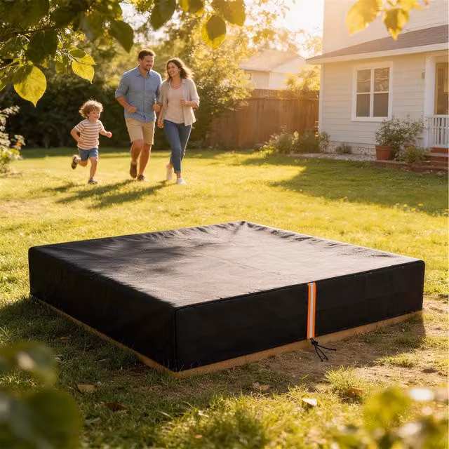 AIYAPLAY Square Sandbox Cover with Drawstring Elastic Band, Black, Diameter: 125 cm