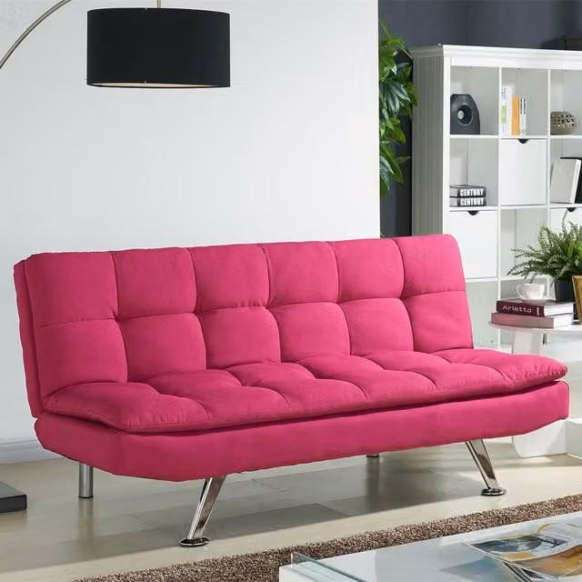 Kingdom 3 Seater Click-Clack Sofa Bed in Pink Tufted Fabric