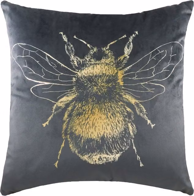 Bee Portrait Graphic Square Cushion in Grey, W/D/H: 43 x 43 x 43 cm