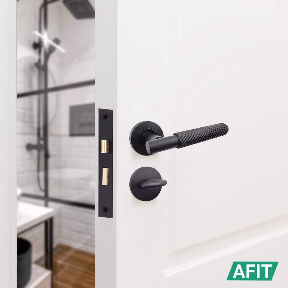 AFIT Black Knurled Bathroom Door Handle Set with Lock and Hinges in Aluminium and Steel, 150 x 150 mm – 6