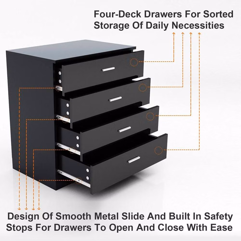 ERGOVEXA Black 4 Drawer Chest of Drawers for Bedroom Clothes Storage – 3
