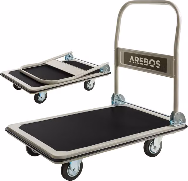 Arebos Foldable Platform Trolley Cart in Black