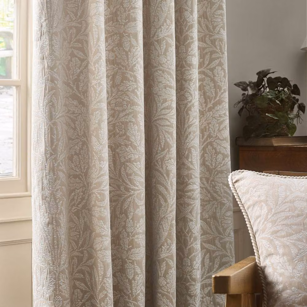 Morris & Co Acorn Tonal Matt Jacquard Pencil Pleat Curtains in Beige, Width: 229 cm, Drop: 229 cm – 5