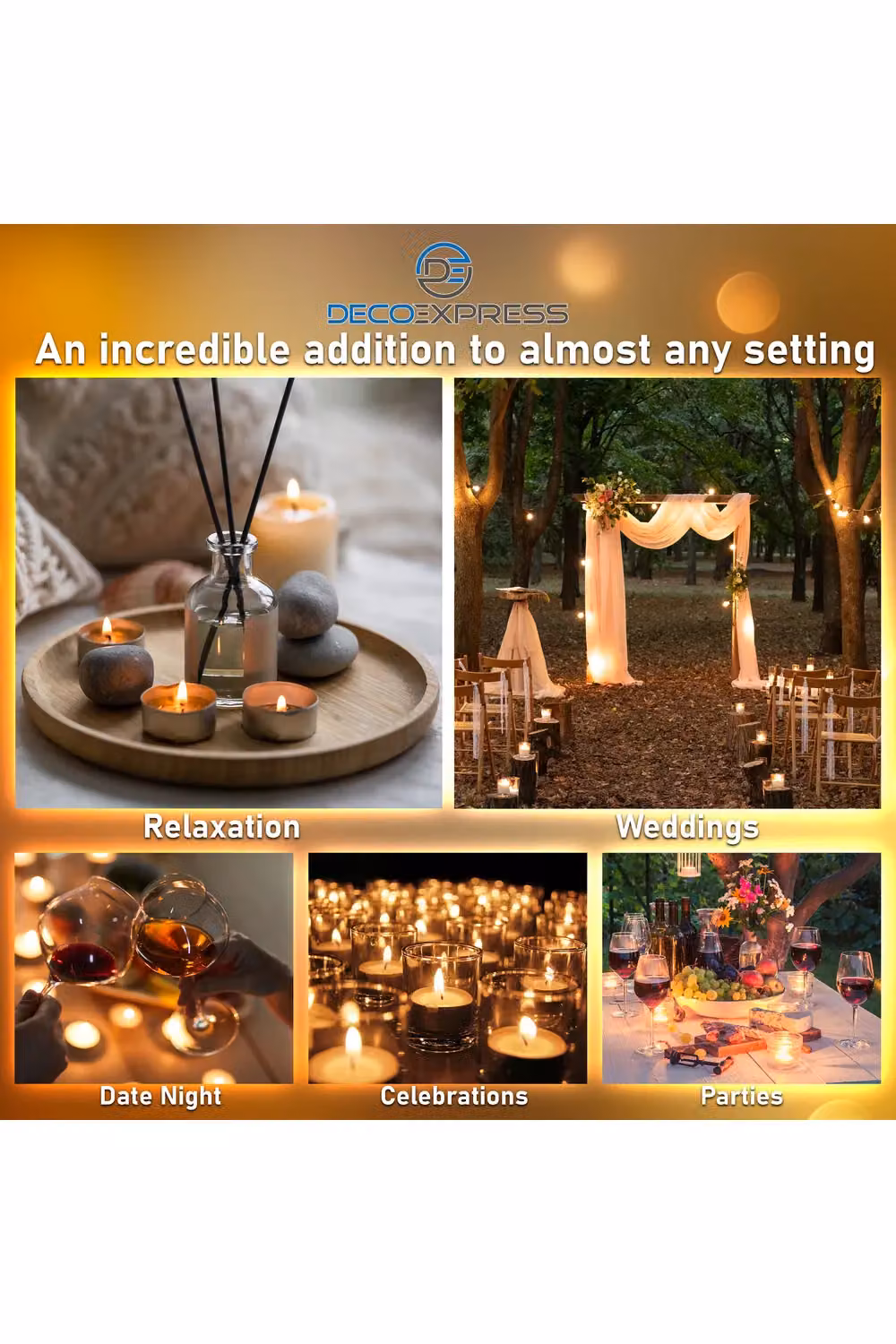 Deco Express Unscented White Tealight Candles, 8 Hour Burn Time, Pack of 100 – 6