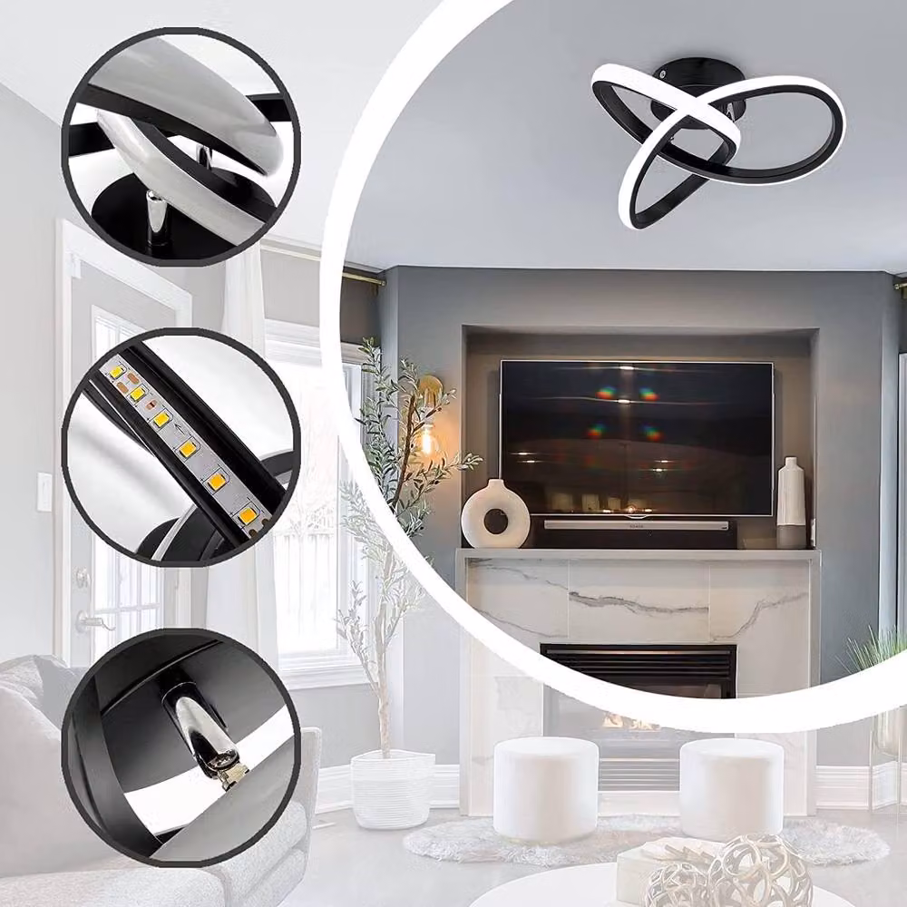 COMELY Modern Clover-Shaped LED Ceiling Light, 22W, Black – 6