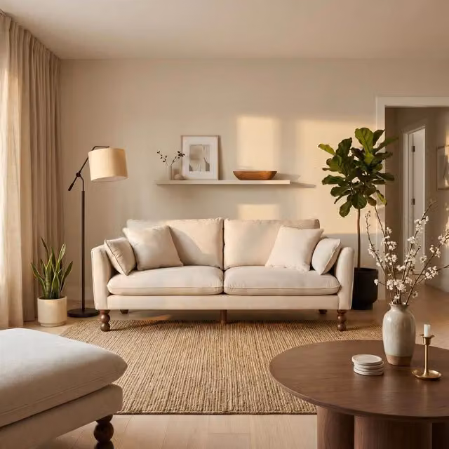 Furniturebox UK Monroe 3 Seater Chenille Fabric Sofa in Beige