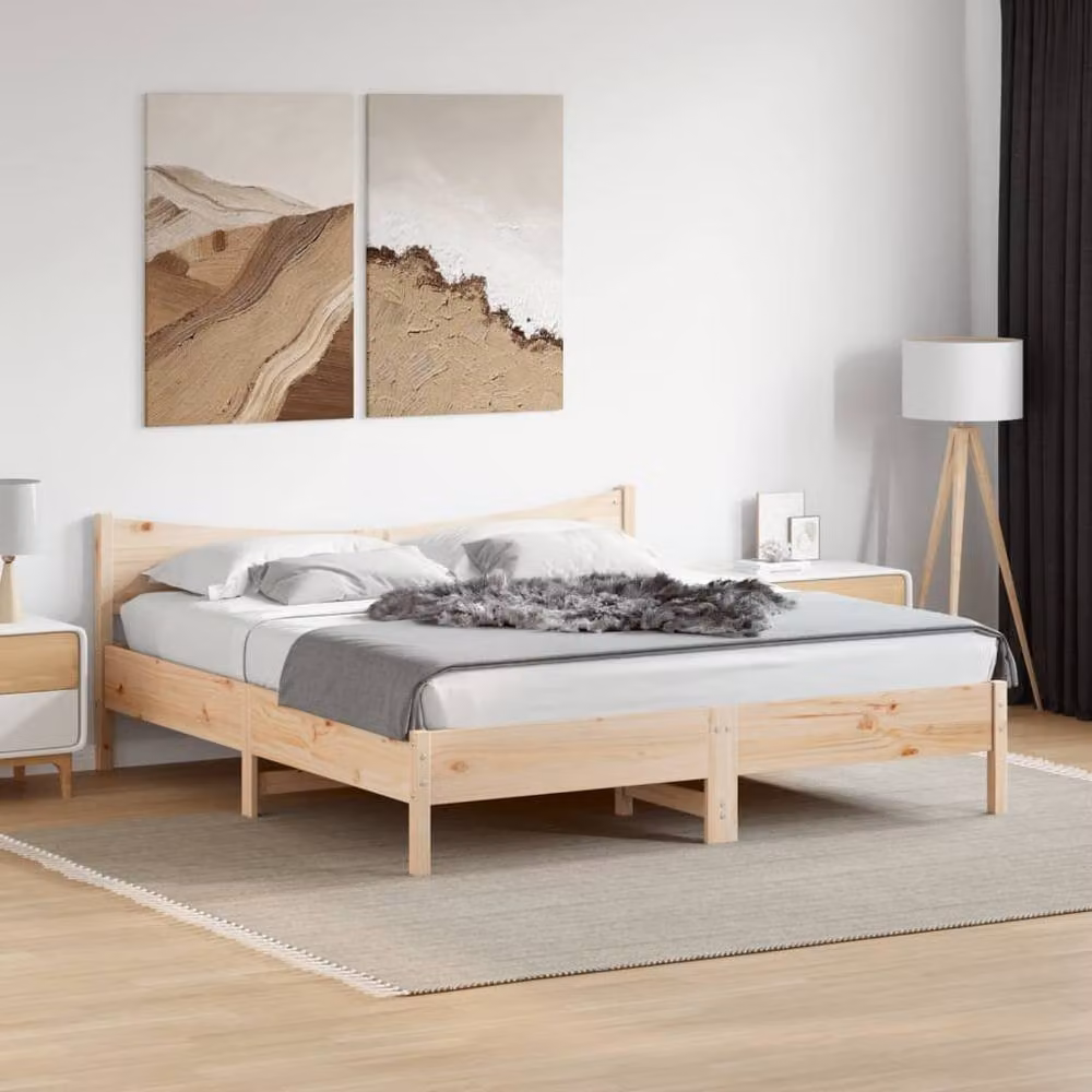 Berkfield Home Beautiful Solid Pine Bed Frame in Beige, W/D/H: 180 x 200 x 185.5 cm – 2