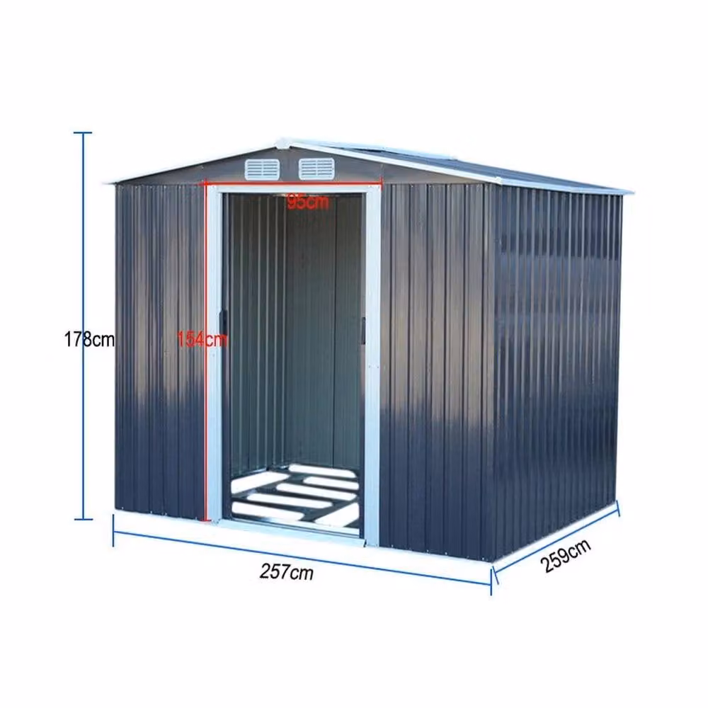FORGEVIO Black Galvanised Steel Garden Storage Shed with Double Doors, W: 243.84 cm, D: 259.0 cm, H: 178.0 cm – 2
