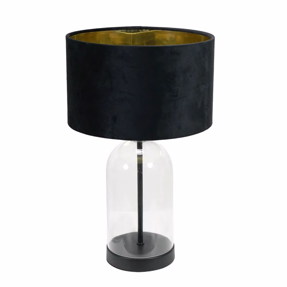ValueLights Jessy Glass Table Lamp with Black Velvet and Gold Inner Shade and Warm White Bulb – 2