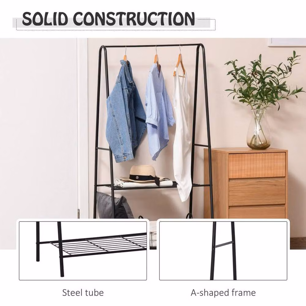 NESTLUNE A-Frame Metal Clothes Rack with Continuous Linear Rail in Matt Black, W/D/H: 100 x 15 x 153 cm – 3