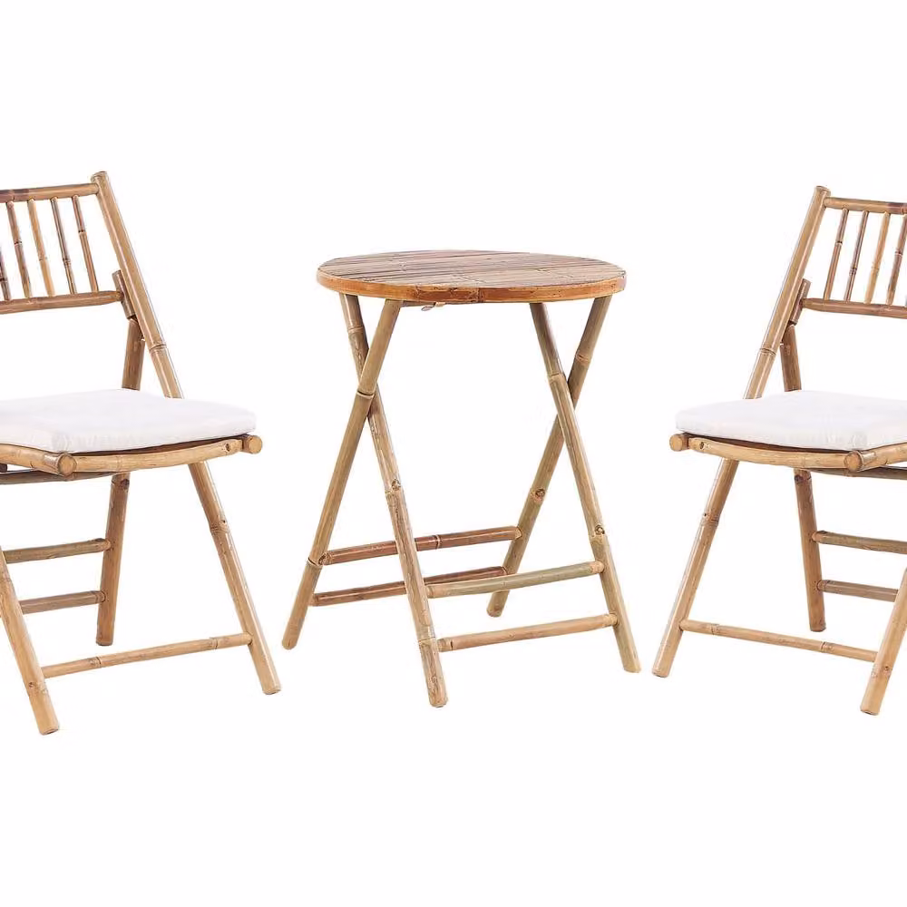 Wyld and Coco Vero 2 Seater Bamboo Bistro Set with Brown and Off-White Cushions – 2
