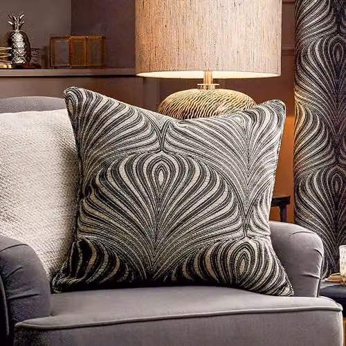 Paoletti Gatsby Jacquard Piped Black Polyester Filled Square Cushion, W/D/H: 55 x 55 x 55 cm – 1