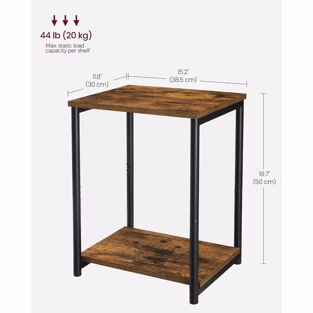 FORGEVIO Set of 2 Two-Tier Industrial Side Tables with Metal and MDF Construction in Brown and Multicolour – 2