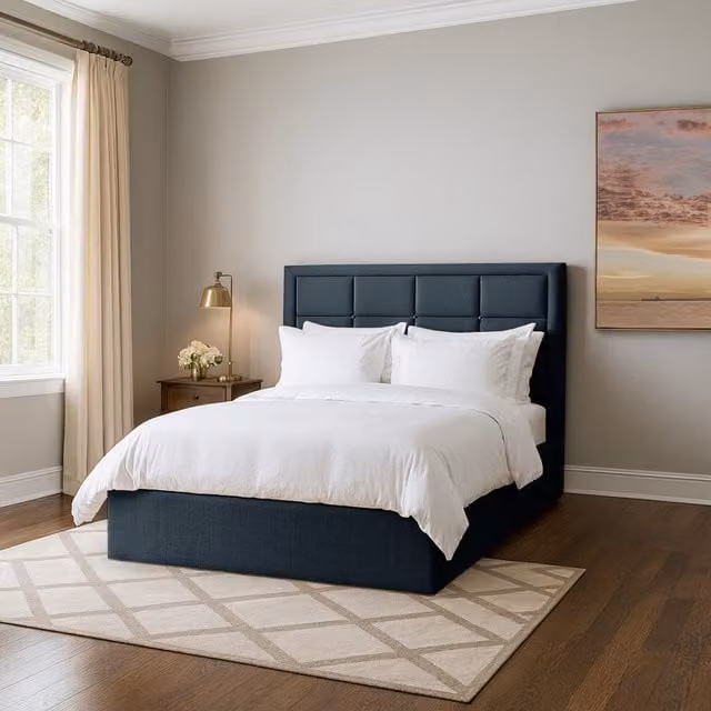 Desire Deco Modern Upholstered Velvet Bed Frame in Grey or Blue, W/D/H: 180 x 200 cm