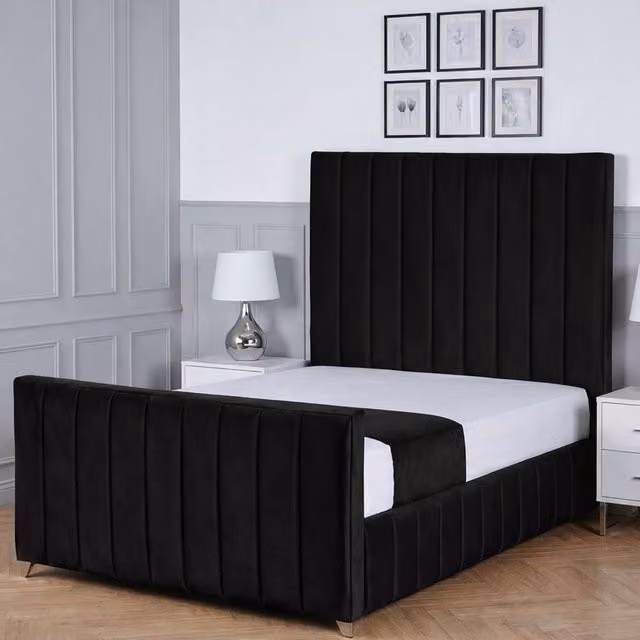 Living Comfort Bedz Zenith Small Double Upholstered Velvet Gas Lift Storage Bed in Black