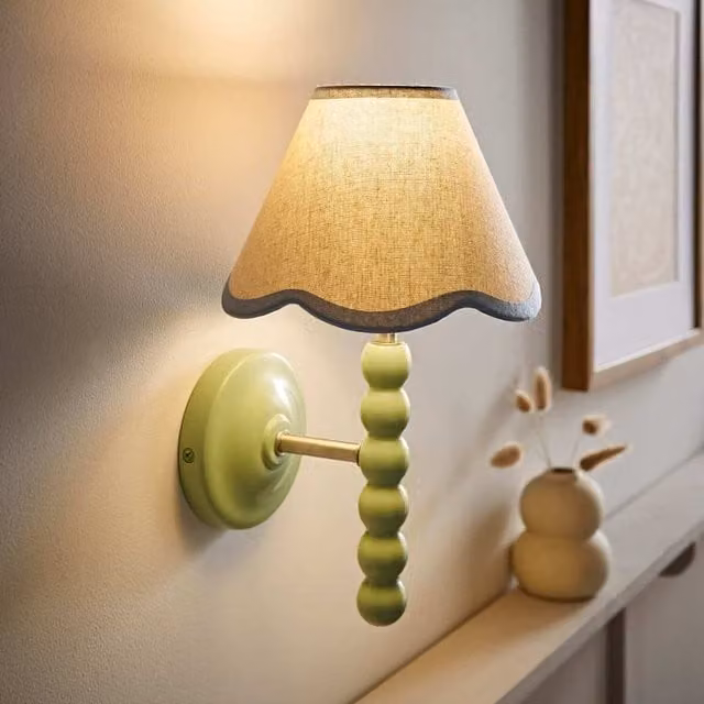 ValueLights Bobbins Sage Wall Light with Trim Scallop Shade in Blue