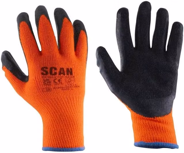Scan Thermal Latex Coated Gloves, Black and Orange, Size XL (Pack of 5)