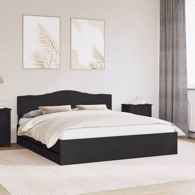 Berkfield Home Modern Bed Frame with Drawers in Black, Engineered Wood, W/D/H: 180 x 200 cm