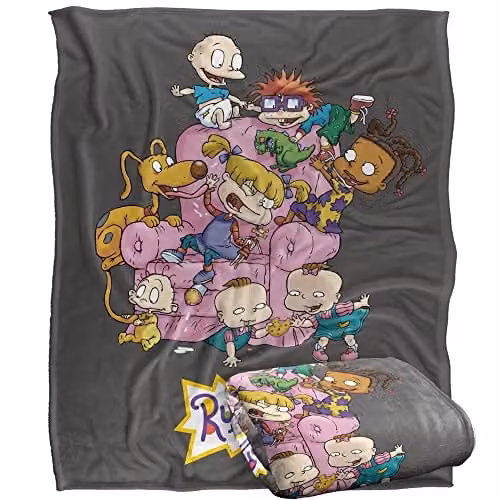 Rugrats Logovision Silky Touch Super Soft Fleece Throw Blanket in White, W/D: 152 x 127 cm