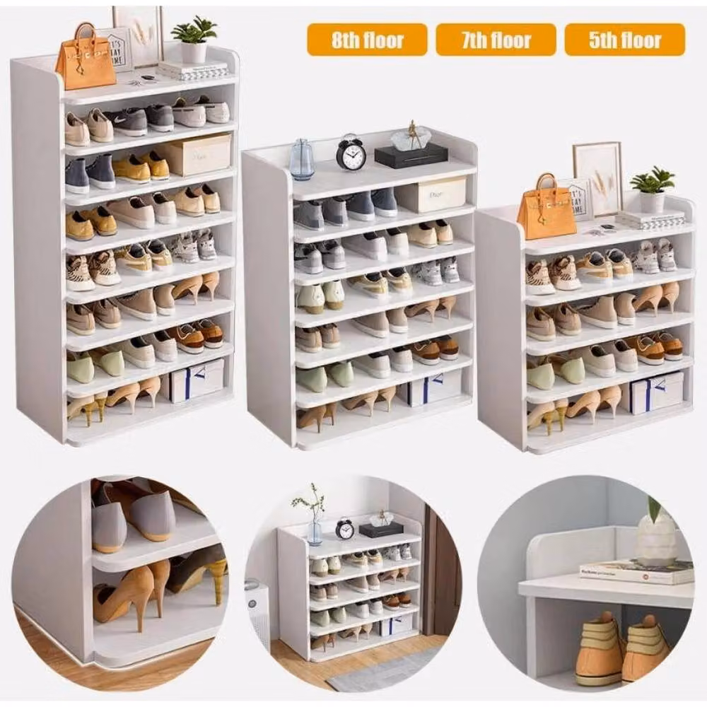 FLAVORA 8-Tier White Wooden Hallway Shoe Rack with Open Shelves, W: 100 cm, D: 15 cm – 2