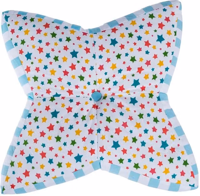 Homescapes Multi Colour Star Floor Cushion for Children in Blue, Green and White with Removable Washable Cover