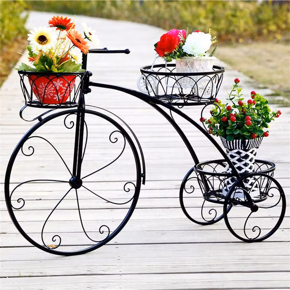 VOGREX 3-Tier Wrought Iron Tricycle Plant Stand in Black – 4