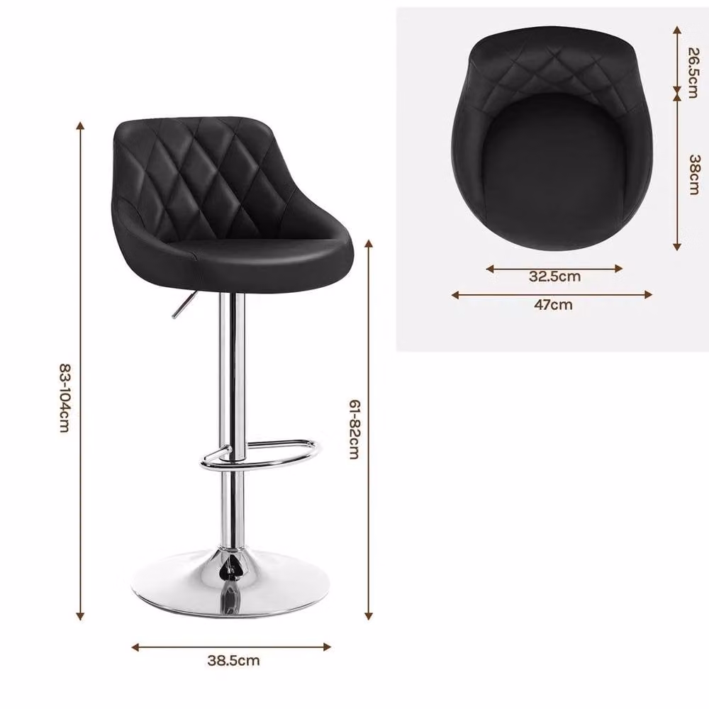 FORGEVIO Set of 2 Black Modern Synthetic Leather Bar Stools with Metal Frame – 5