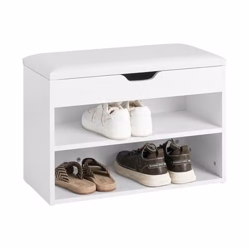 SoBuy Shoe Storage Bench with Padded Seat and 2-Tier Shoe Rack, White, W/D/H: 60 x 30 x 48 cm – 2