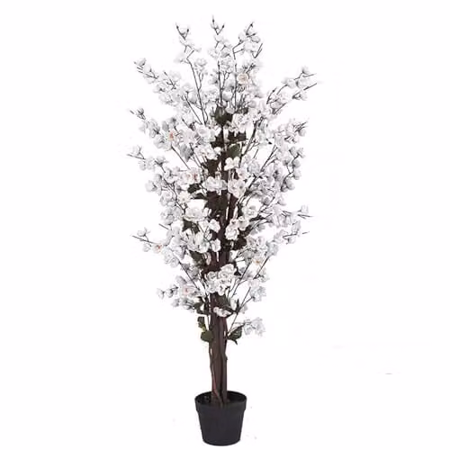 Leaf Artificial White Blossom Tabletop Tree, Height: 120 cm, Width: 40 cm, Depth: 40 cm – 1