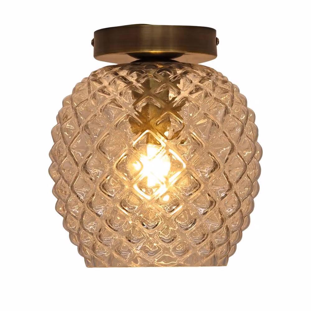First Choice Lighting Baine Set of 2 Ceiling Lights in Gold/Brass and Transparent Glass – 2