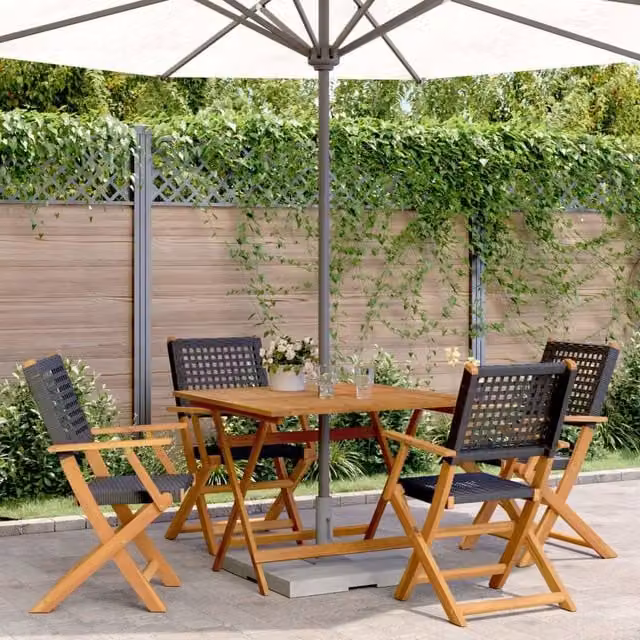 Berkfield Home 5 Piece Garden Dining Set in Black Poly Rattan and Acacia Wood – 1