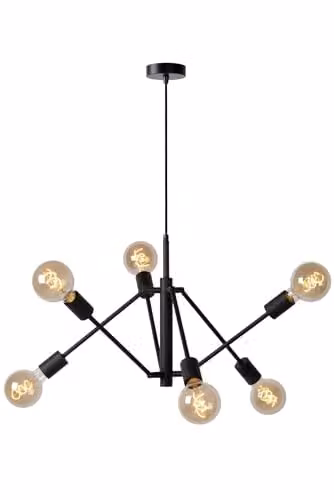 Lucide Lester Dimmable Adjustable Modern Pendant Light, Black, 6 x E27 – 1