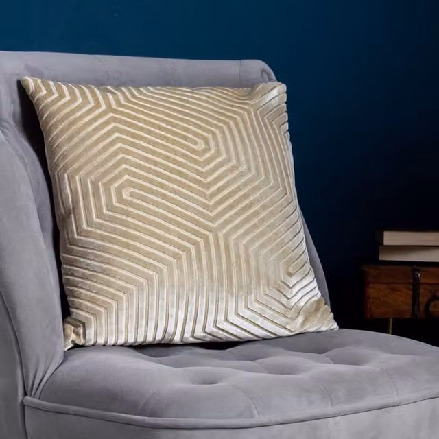 Paoletti Evoke Square Velvet Cushion in Ivory, W/D/H: 55 x 55 x 55 cm