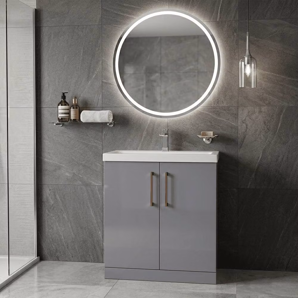 Balterley Contemporary 2-Door Freestanding Bathroom Floor Vanity Unit with Basin in Matt Grey, Width: 80 cm – 2