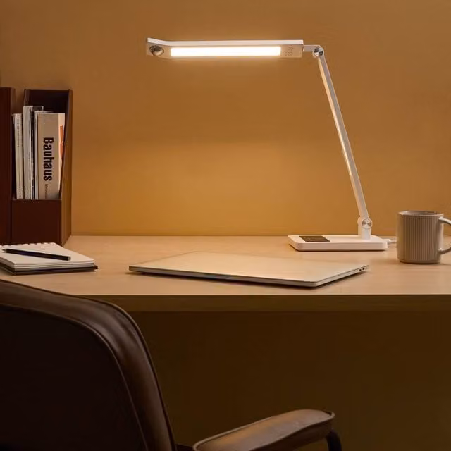 Wyld and Coco LED Desk Lamp in White with Adjustable Arm, Dimmable Light and Motion Sensor