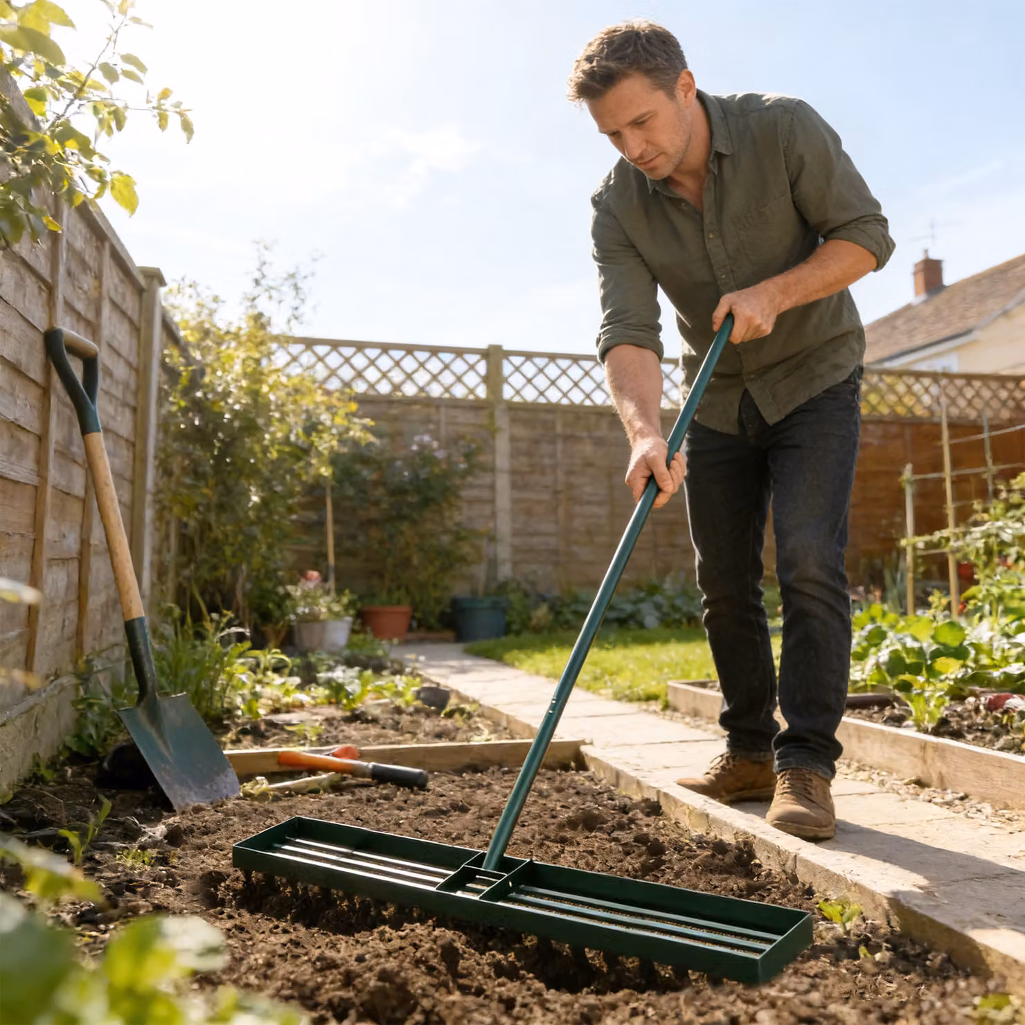 Outsunny Lawn Levelling Rake with 169 cm Handle, Green Metal Lawn Leveller Lute for Grass, Soil, Sand and Golf Courses – 7