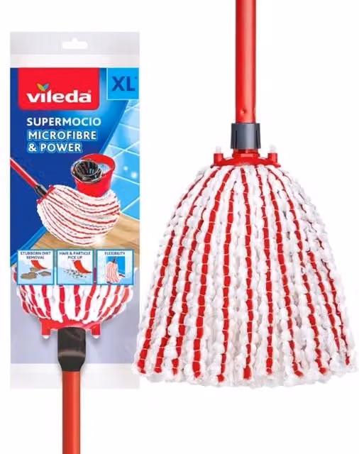 Vileda SuperMocio Microfibre Mop with Telescopic Handle in Red and White – 2