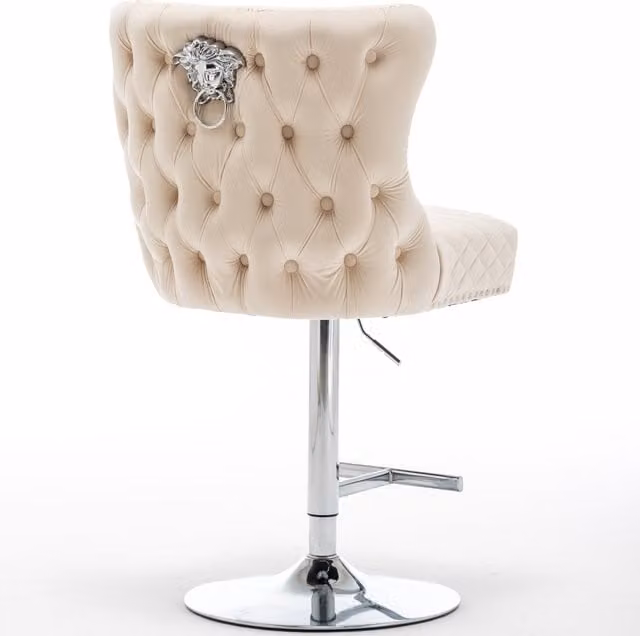 Modernique Vivianna Set of 2 Velvet Fabric Bar Stools in Beige