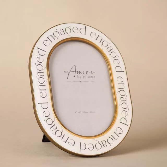 Juliana Amore Wedding Gift Words Oval Photo Frame, White and Gold, W/H: 15.24 x 10.16 cm
