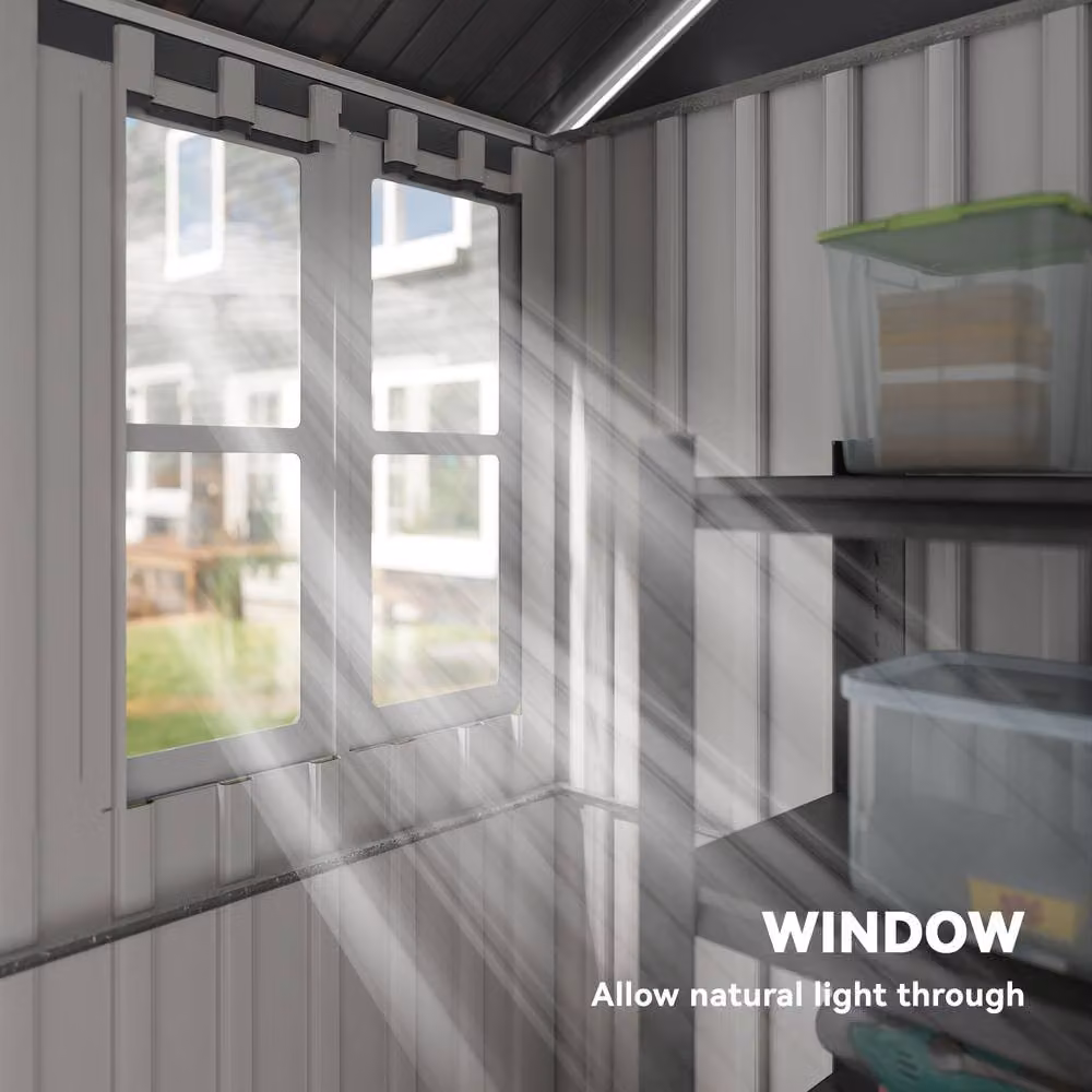 Rolipo Galvanised Metal Garden Shed with Double Doors, Window and Vents, Grey, W/D/H: 243.84 x 182.88 x 222.0 cm – 5
