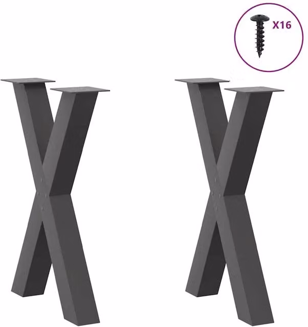 Berkfield Home Modern X-Shaped Dining Table Legs, 2 Pieces, Anthracite Steel, W/D/H: 50 x 50 x 72.5 cm